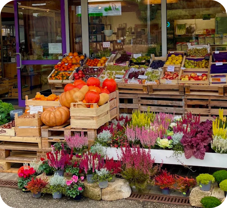 Sprouts Ladensortiment vor dem Eingang